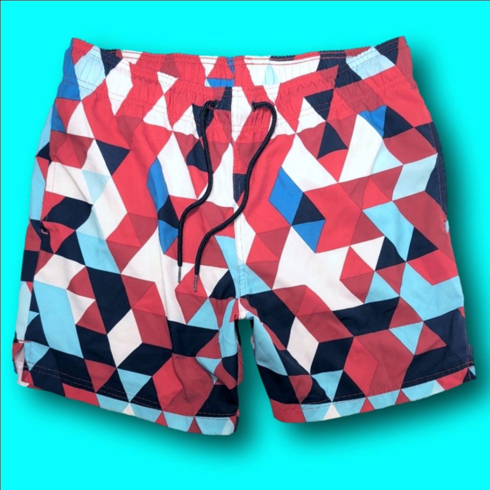 Men's GEORGE Geometric Print Swim Trunks L Red Blue White